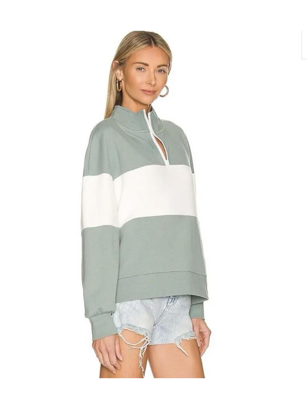 RAILS Women’s Tallie Half Zip Jacket in Teal & White Stripe-Size Small
